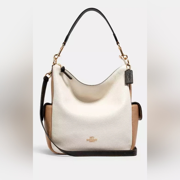 Coach Designer Pennie Multicolor Colorblock Leather Zipper Shoulder Bag purse